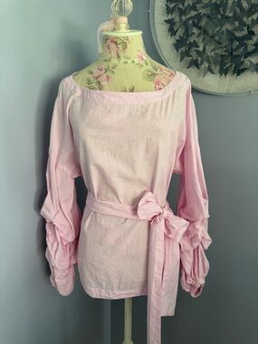 Max Jeans Light Pink Puff-Sleeve Wrap Style Blouse